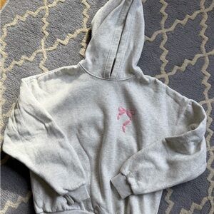 Edikted Gray Hoodie with Pink Ribbon